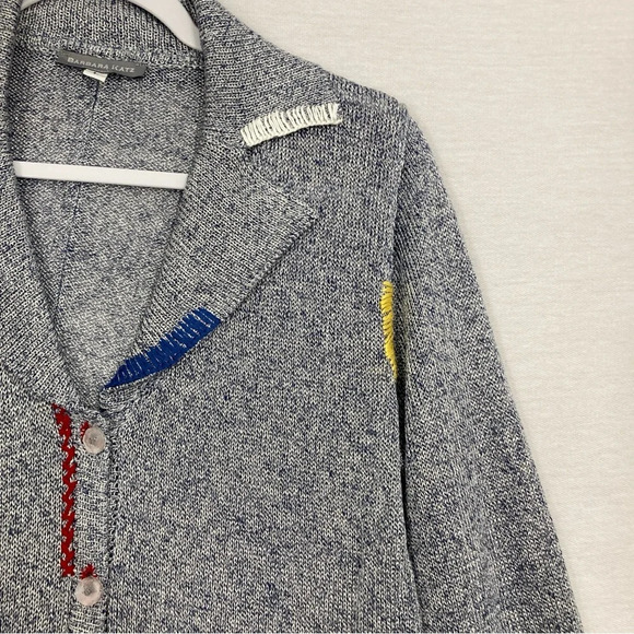 Barbara Katz Gray Multi Color Embroidered Collar Button Knit Cardigan Large - Picture 4 of 12